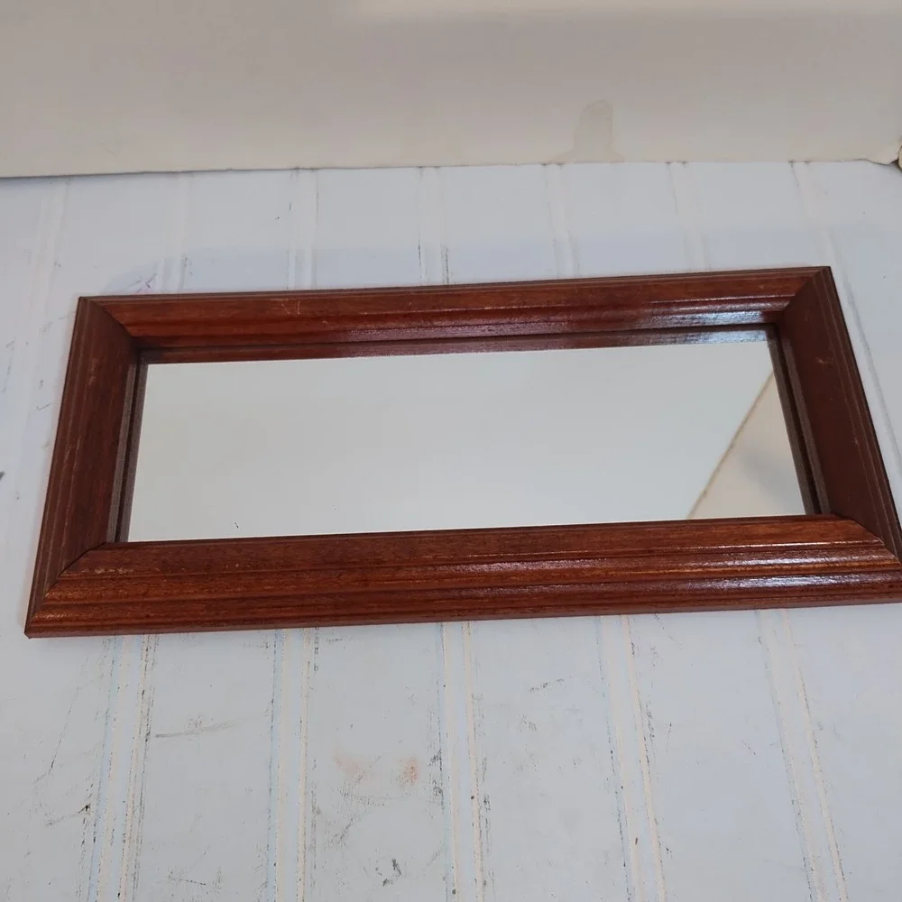 3 Vintage Homco Wood Wall Mirrors 10x5 Rectangular 4x4 5x5 Square MCM Farmhouse